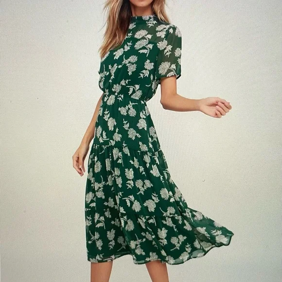 Lulus | Dresses | Floral Dressed Up Dark Green Floral Print Midi Dress From  Lulus Size Xs | Poshmark